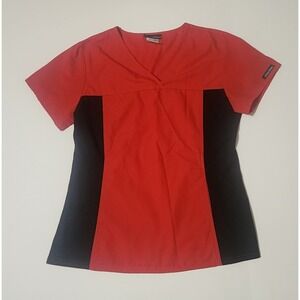 Cherokee Womens Scrub‎ Top Slimming Size Small Gently Worn Red & Black